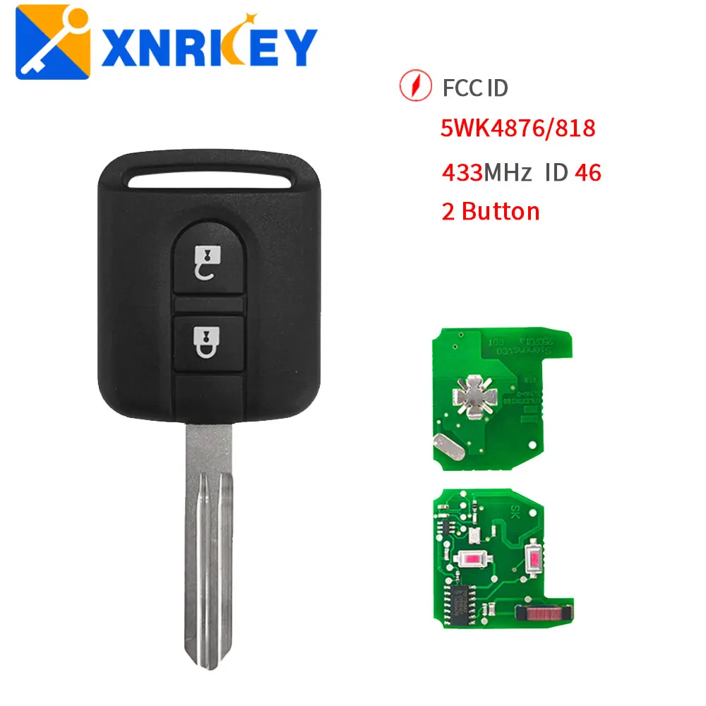 

XNRKEY 5WK4876/ 818 433MHz ID46 PCF7946 Chip 2 Button Remote Key Fob For Nissan Elgrand X-TRAIL Qashqai Navara Micra Note NV200