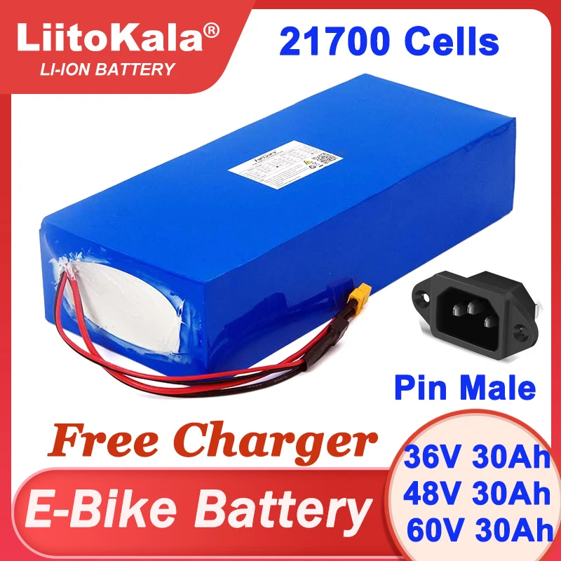 

Литиевый аккумулятор Liitokala, 36 В, 48 В, 60 в, 30 Ач, 21700, 1000 Вт, для электрического велосипеда, скутера, зарядное устройство 42 в, 54,6 в, 67,2 в
