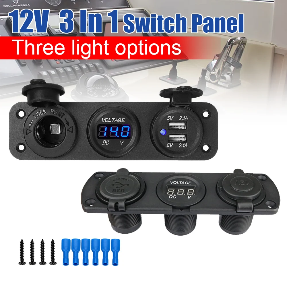 

Автомобильное зарядное устройство 3 в 1, 12 В, с двойным цифровым вольтметром