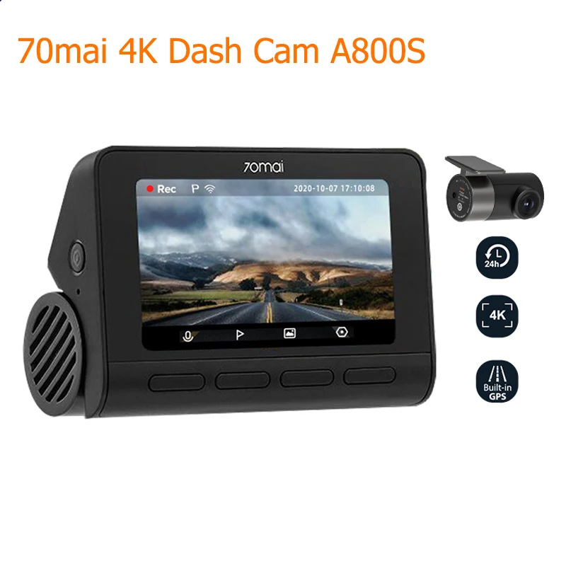 

70mai Dash Cam 4K A800S Real 4K DVR Auto Video Recorder Built-in GPS ADAS Front Rear Dual Vision 24H Park Guard