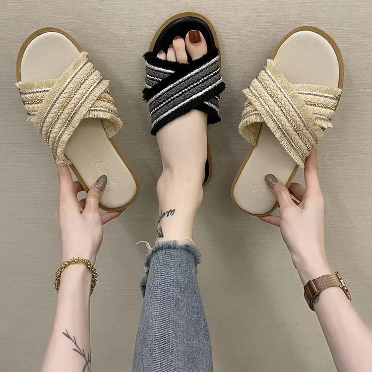 

Low Rubber Flip Flops Hawaiian Hoof Heels Sewing Cotton Fabric PU Rubber Flip Flops Low Hawaiian Cotton Fabric Hoof Heels PU