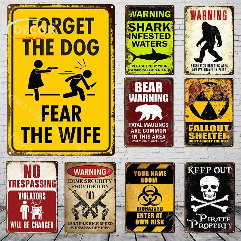 

Warning Metal Tin Sign Vintage Poster for Retro Iron Plate Dark Signs Personalise Horror Danger Zone Bar Pub Club Wall Decor