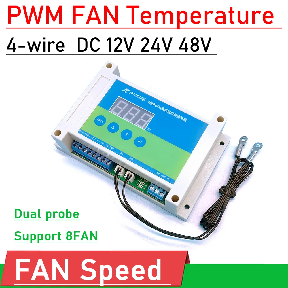 

DC 12V 24V 48v 12A 4-wire PWM Fan Speed Controller PLC temperature control EC governor speed regulation mute noise W LED display