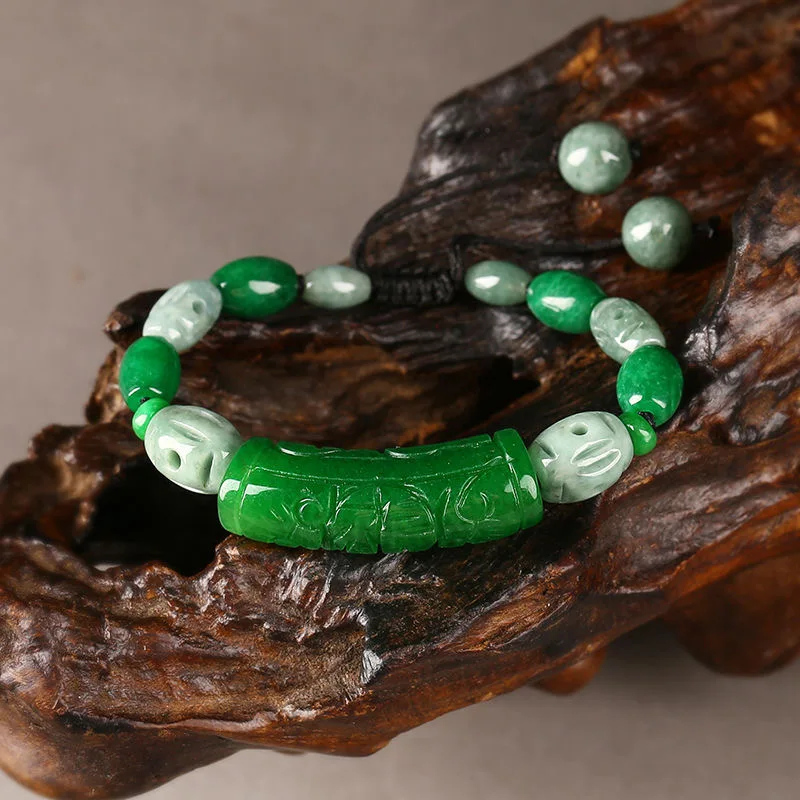 

Natural Green Jade Adjustable Braided Bracelet Women Fine Jewelry Accessories Emerald Myanmar Jadeite Original Bangle Bracelets