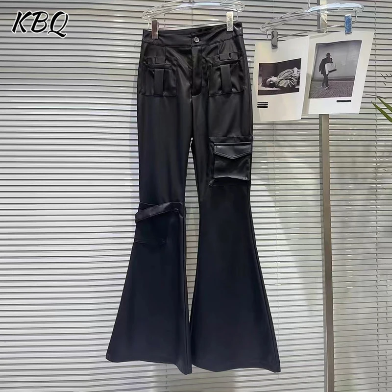 KBQ однотонные кожаные лоскутные карманы узкие шикарные брюки для женщин с