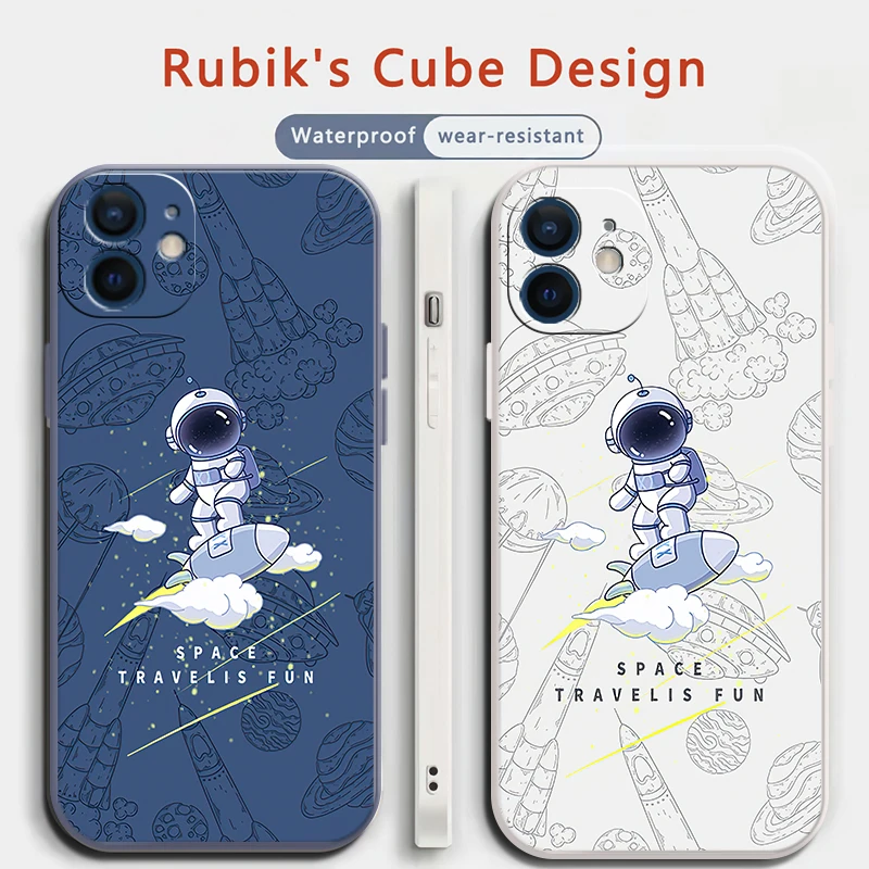 

Cool Rocket Spaceman Case For iPhone 12 13 Pro Max Mini 11 Pro Max X XR XS MAX SE2020 8 7 6 6S Plus Cute Silicone Phone Cover
