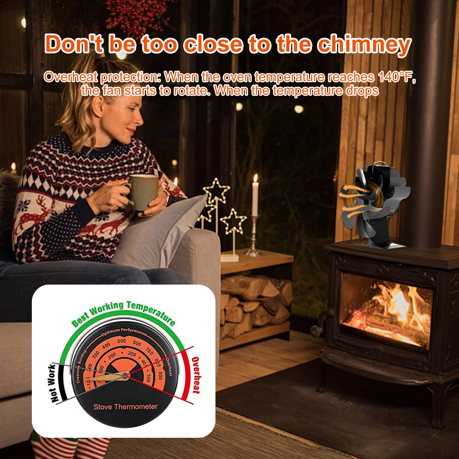 

Fireplace Fan Overheat Protection Multifunctional Hot Wood Furnace Fan Energy-saving Gas Furnace Fan for Outdoor