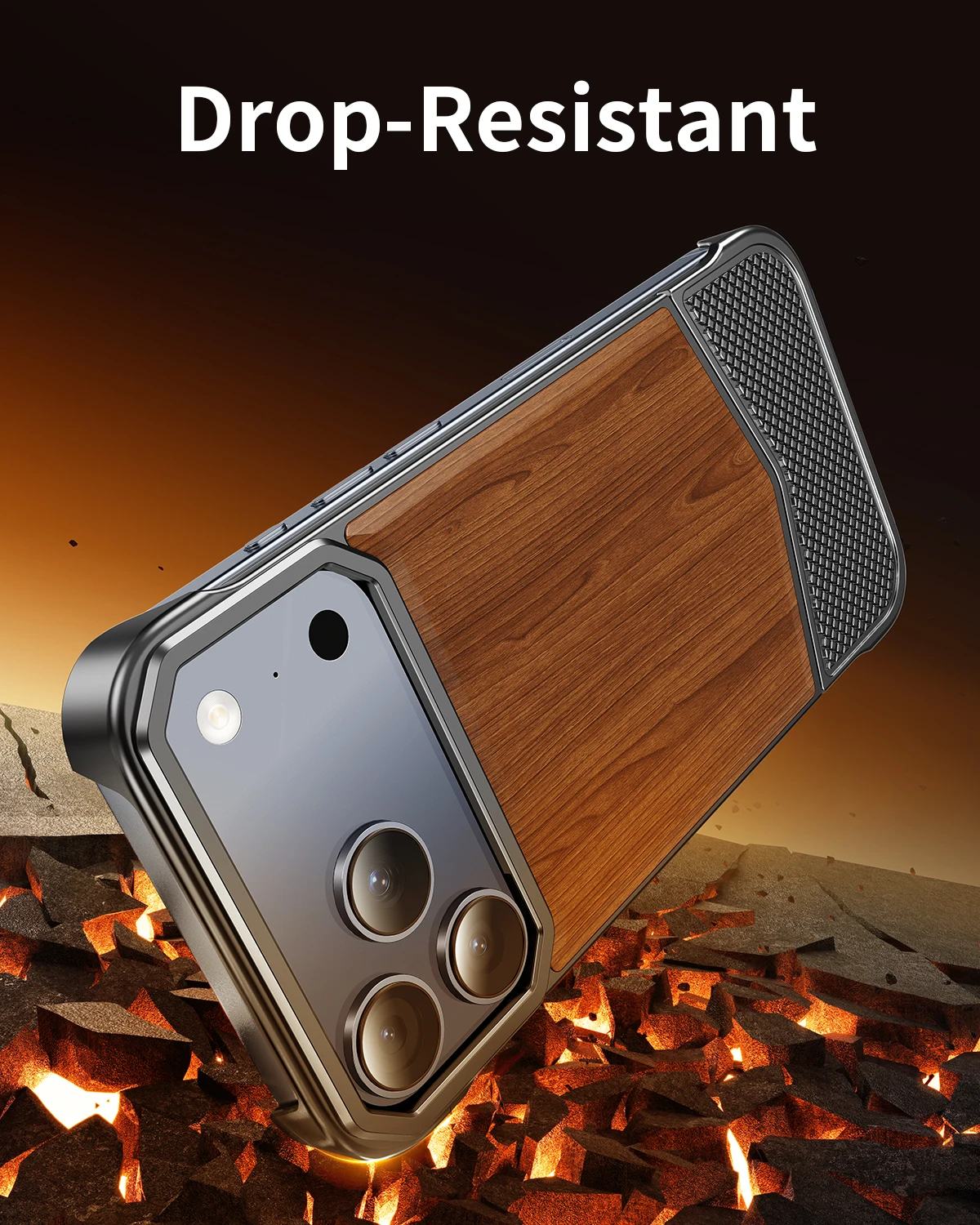 Фото Магнитный чехол для телефона Oatsbasf для iPhone 17 Pro Max/17 Pro с металлическим каркасом, защитный чехол для телефона, беспроводная зарядка, ощущение цельного дерева №4