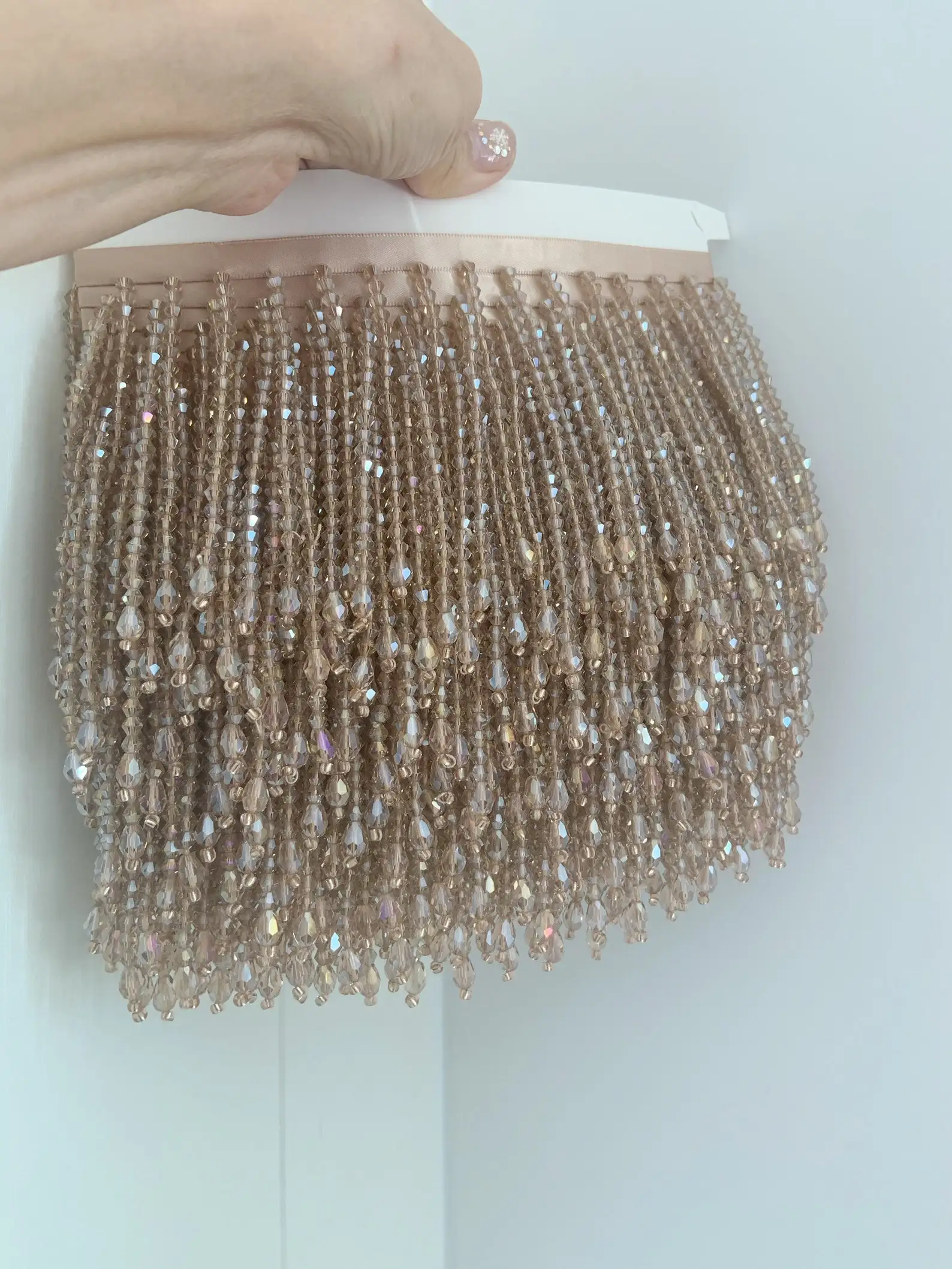 1 ярд телесного цвета с кристаллами бахромой и кисточками для танцевального