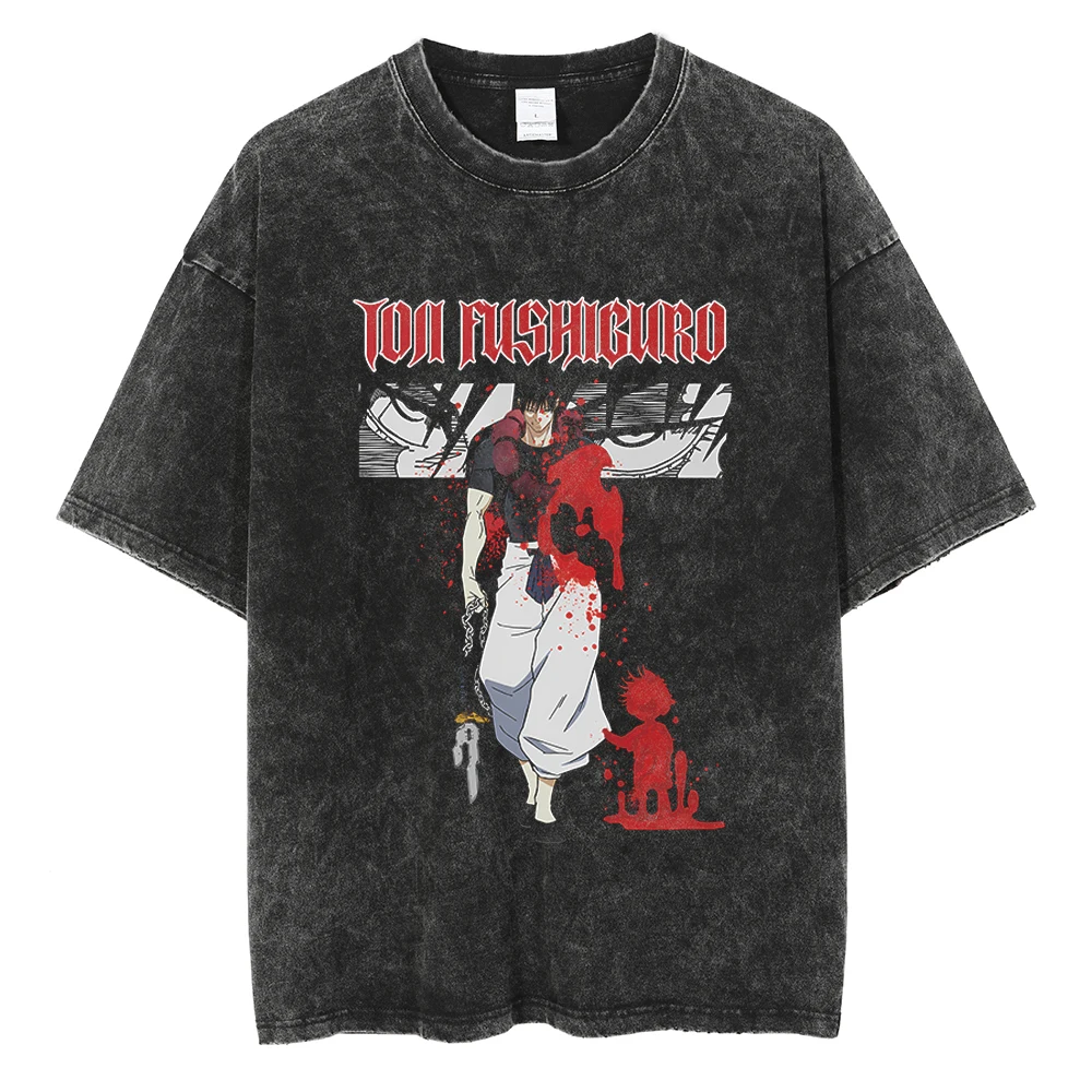 Anime Jujutsu Kaisen Satoru Gojo Print Tee Men Women Tshirts Plus Size Washed Cotton T-shirt Harajuku Male Manga T Shirt