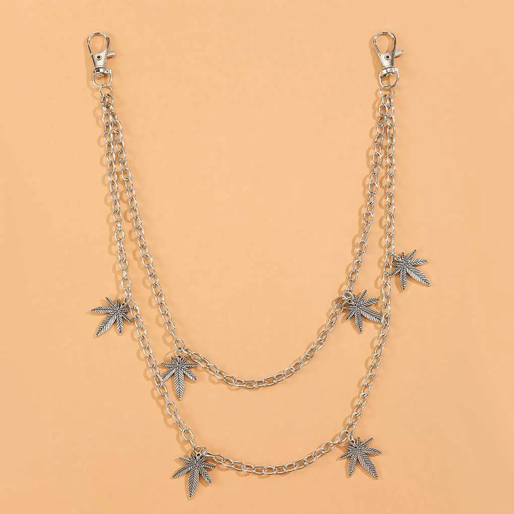 

Punk Double Layer Stars Pants Waist Chain Vintage Leaf Ornament Jewellery Gift Men Women Clothing Hanging Decorative