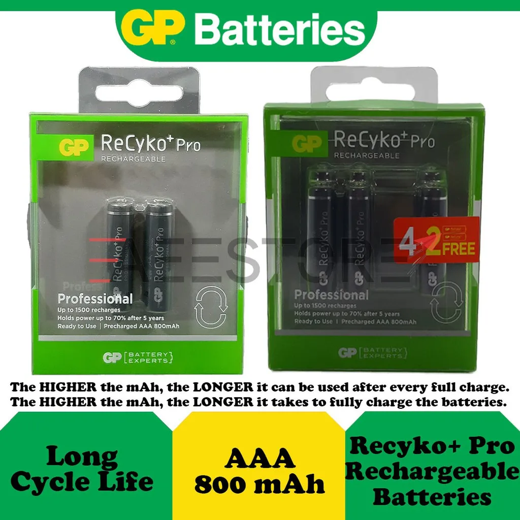 

GP AAA 800 mAh Recyko+ Pro Rechargeable Battery ( 2pcs / 6pcs )