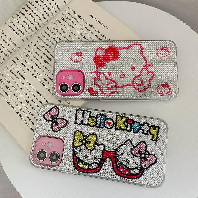 

Hello Kitty Luxury Rhinestone Phone Cases For iPhone 13 12 11 Pro Max Mini XR XS MAX 8 X 7 SE 2022 Cute Cartoon Cover