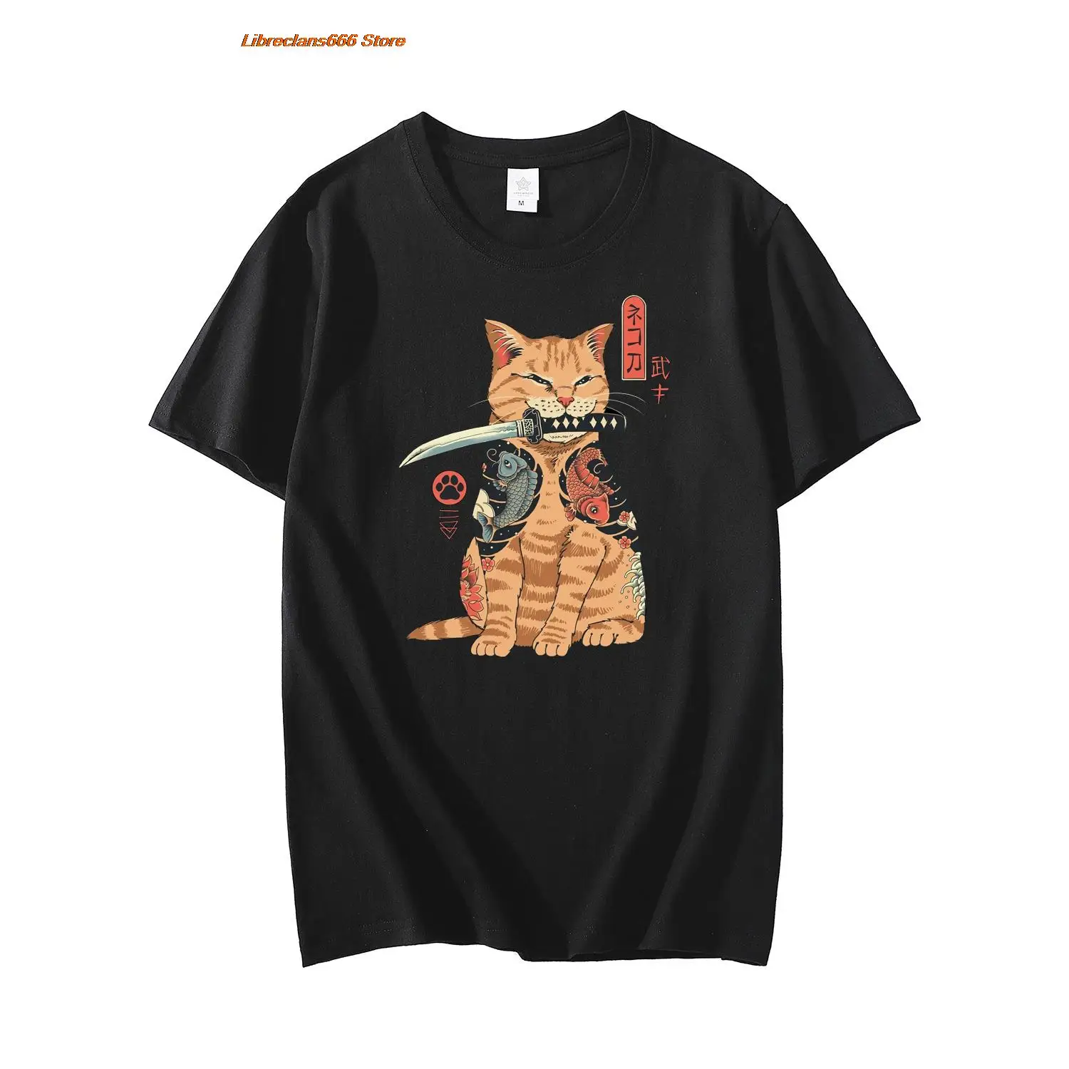 

Anime T Shirts Samurai Cat Warrior Harajuku Funny Print Men's Women's Summer Hip Hop T Shirts Streetwear Boys Girls Tops