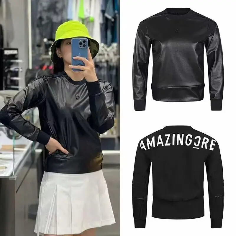 

Golf Women's Sweater 2023 New Women's Round Neck Panel Leather Golf Sports Top