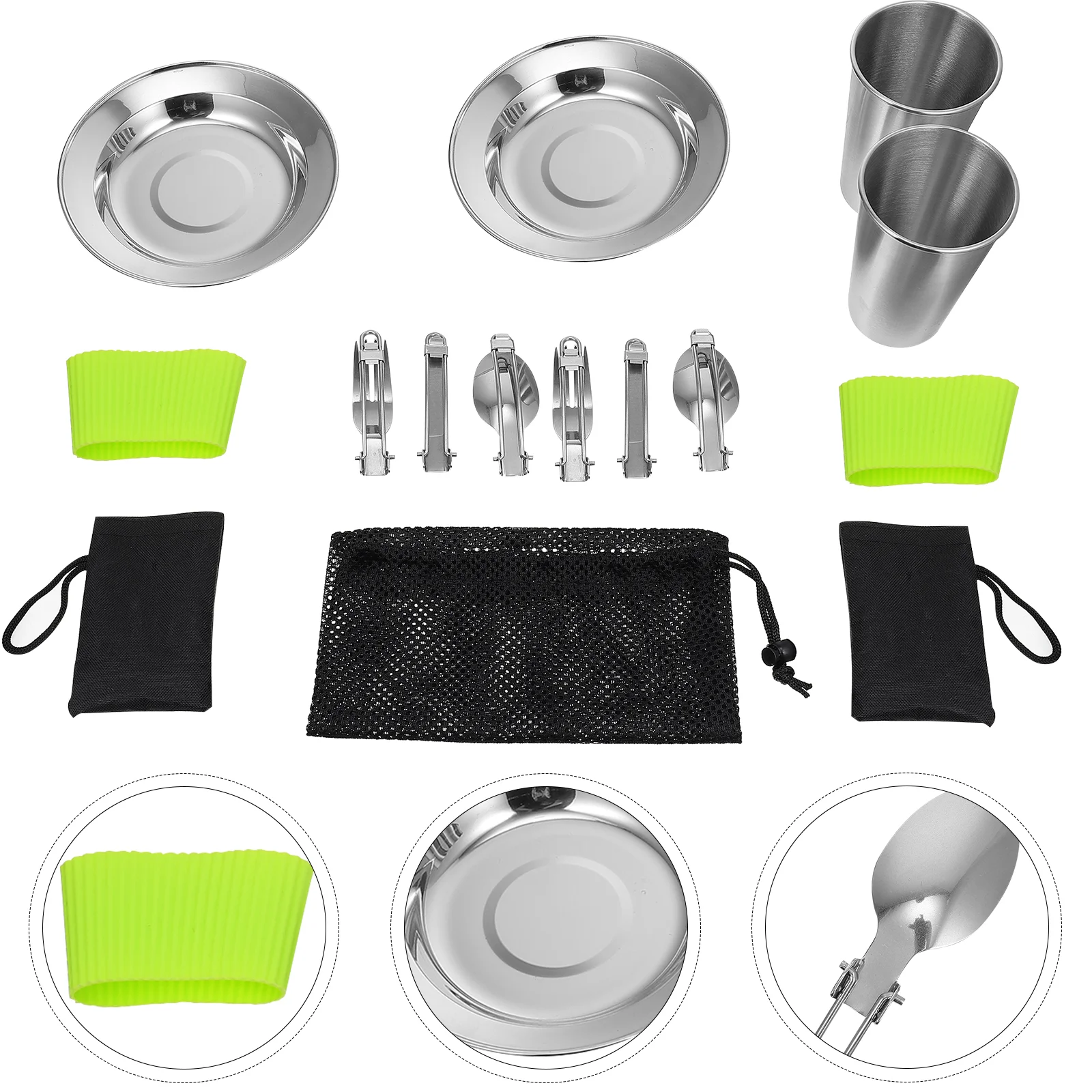 

11Pcs Stainless Steel Durable Tableware Set Portable Kitchen Utensils (Silver)
