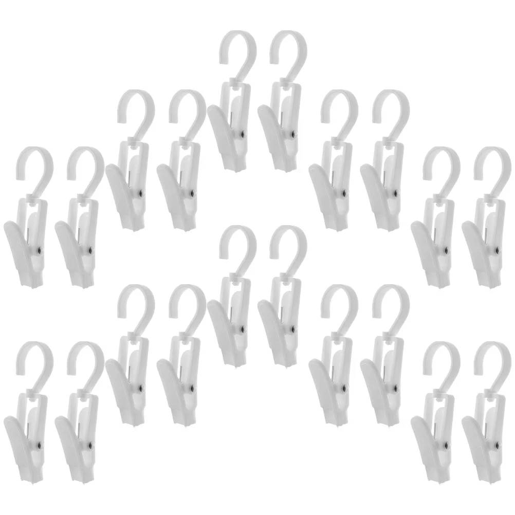 

20pcs Laundry Hooks with Clips Plastic Swivel Hanging Hooks Clip Hooks for Socks Boot Bras Towels