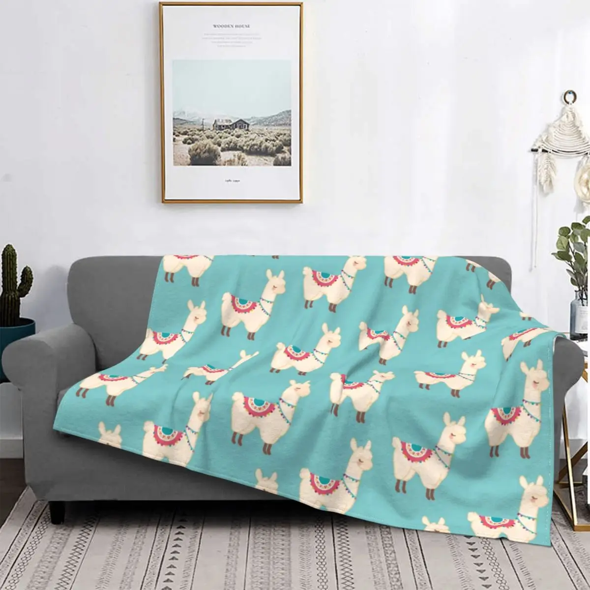 

Llama Alpaca Funny Fleece Throw Blankets Cute Cartoon Animal Blanket for Bedding Travel Lightweight Bedding Throws