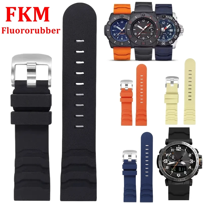 24 мм Высокое качество фторкауб для Luminox Casio Protrek PRW-6600 PRG-600 650 Panerai браслет ремешок