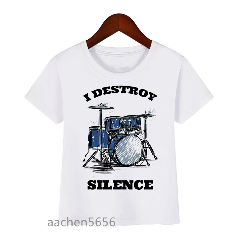 T-shirt for Boys Fun Drumming Music Lover Graphic Print Kids T Shirt Summer Casual Hiphop Boy Clothes White Shirt Tops Wholesale