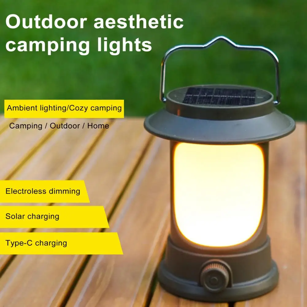 

Hiking Fishing Lamp Waterproof Solar-powered Led Camping Lantern Dimmable Portable Emergency Light with Multiple Modes