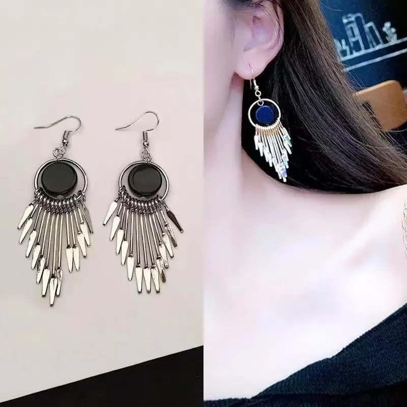 

European American Exaggerate Big Round Swing Earrings For Women Geometric Shiny Tassel Long Drop Fashion Jewelry Gift