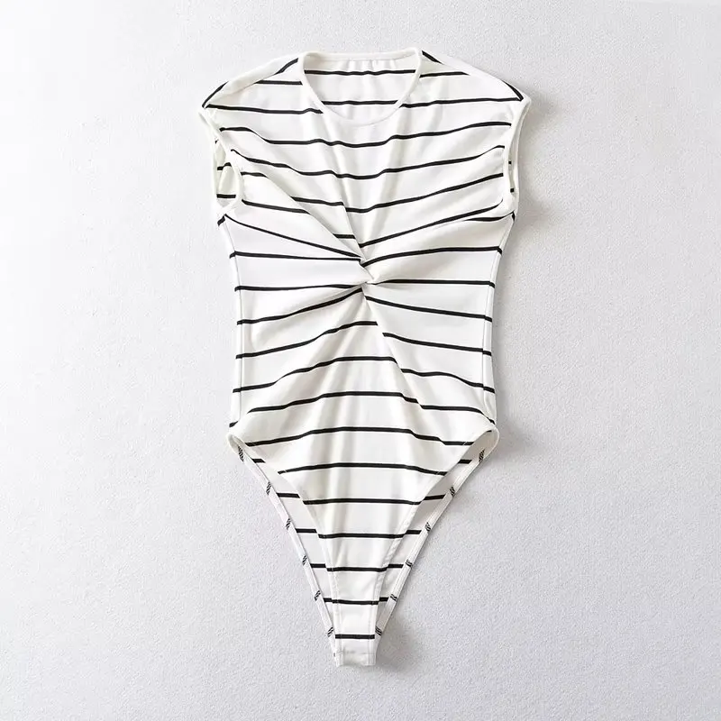 Jenny&Dave Basic Tops French Country Vintage Stripe Jumpsuit Fashion Girls Sexy Slim Bodysuits Women