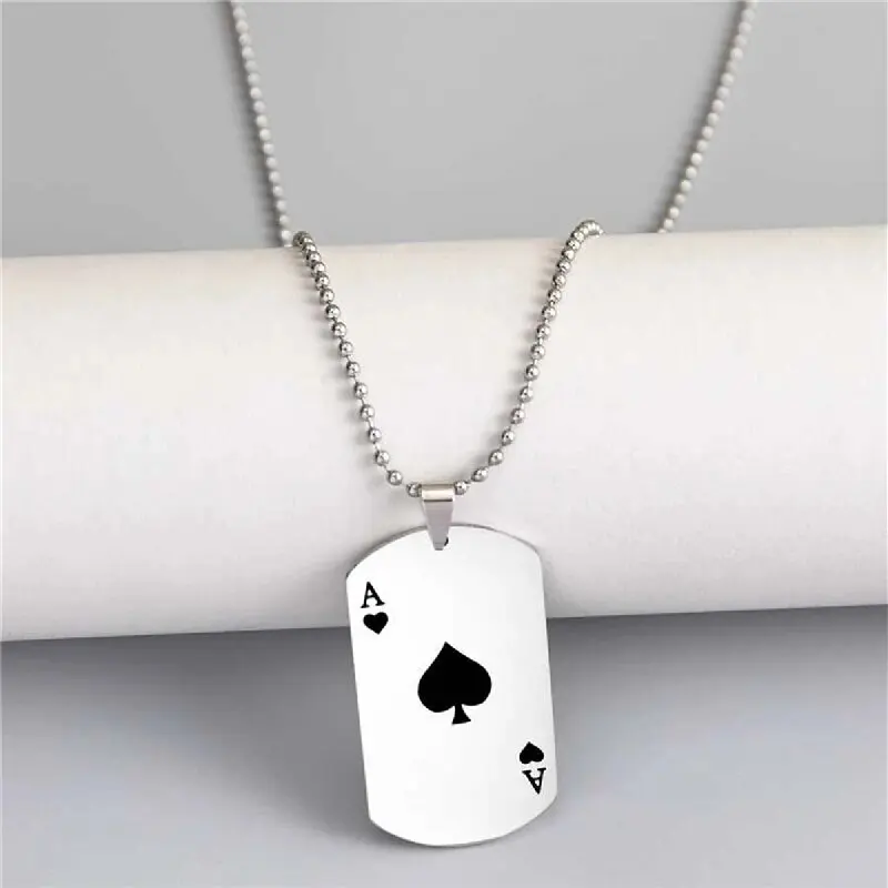

Fashion Stainless Steel Playing Card Ace of Spades Heart Pendant Necklace Men and Women Trend Rock Fine Jewelry