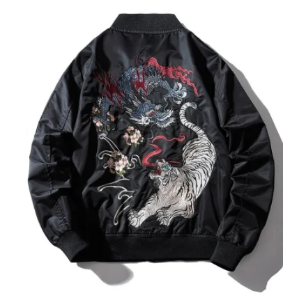 

Bomber Jacket Men Women Chinese Embroidery Pilot Jacket Print Couple Baseball Coat Youth Vogue Casual Streetwear Autumn Pop