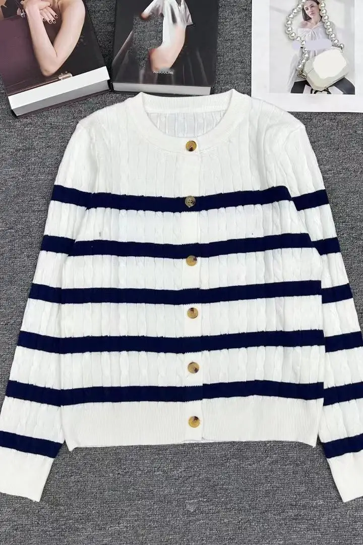 Женский вязаный кашемировый свитер в полоску с длинным рукавом