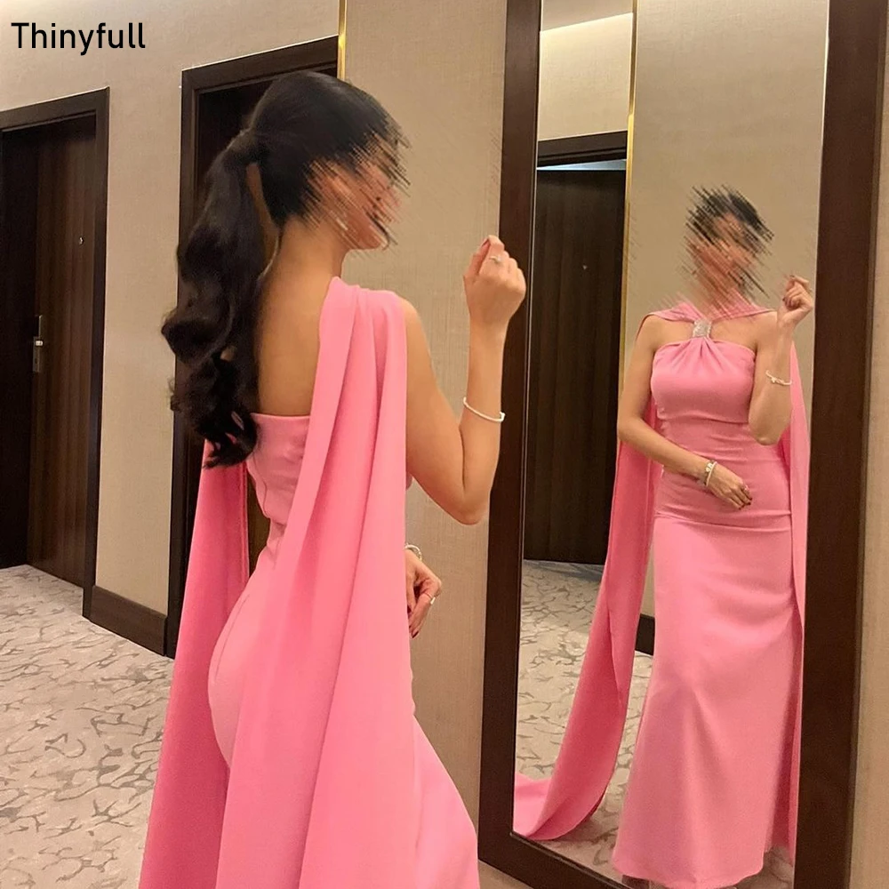 

Thinyfull Elegant Mermaid Baby Pink Prom Dresses Off Shoulder Saudi Arabia Evening Party Gowns Long Formal Occasion Dress