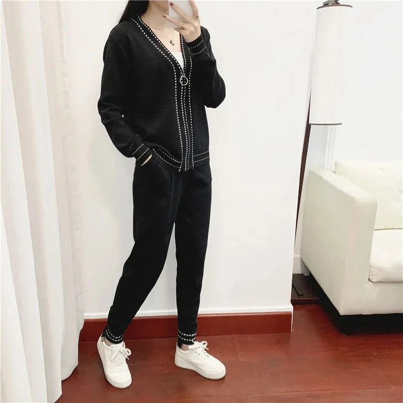 Женский Повседневный Трикотажный костюм из двух предметов модный кардиган с