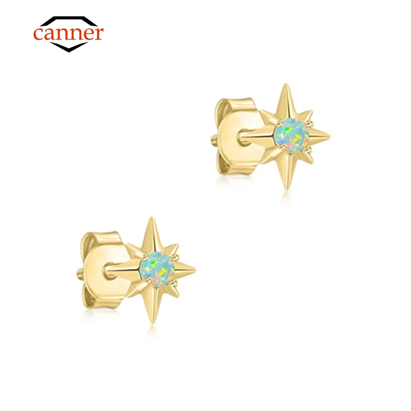 

canner Small Fashion 925 Sterling Silver Octagonal Opal Piercing Cartilage Hoop Earrings for Women Fine Jewelry Pendientes Gifts