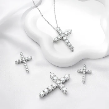 Silver 2.5/3/4/5MM Cross Moissanite Necklace Pendant For Women 5