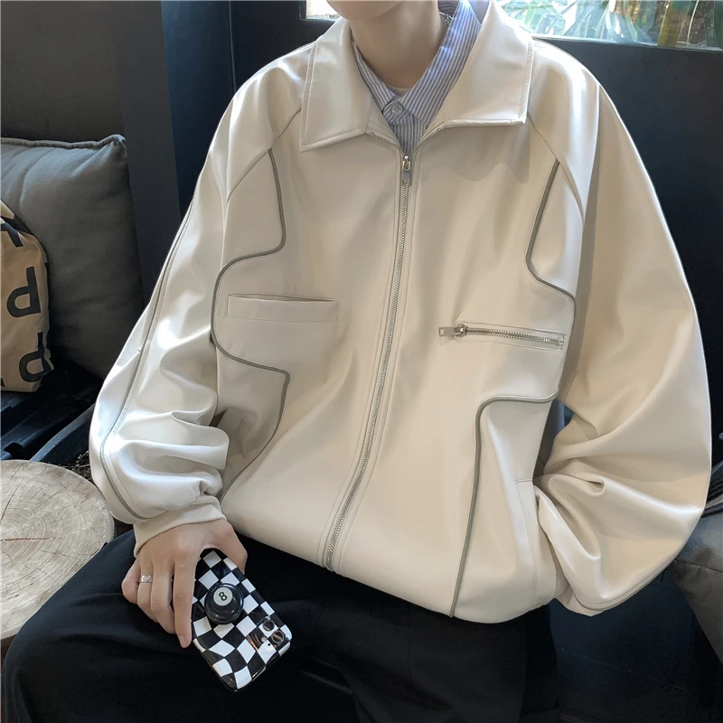 

Winter zipper PU leather jacket vintage jacket