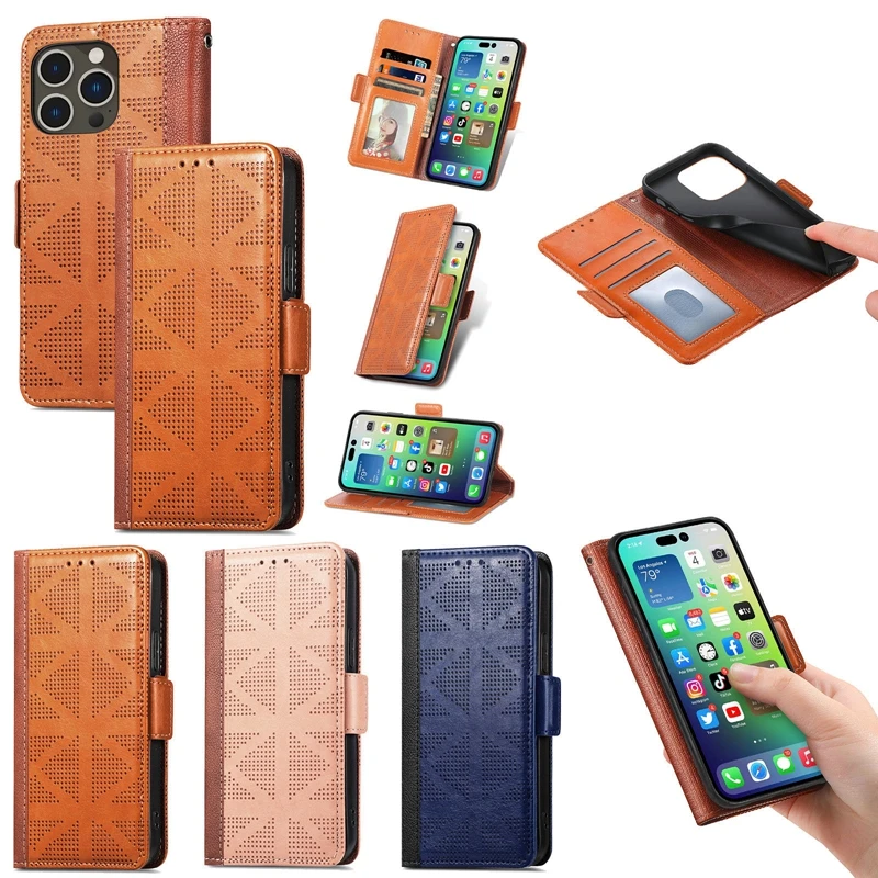 

PU Leather Wallet Flip Phone Cover Case With Card Pocket Bracket Function for iPhone 6 7 8 Plus XS XR X 11 12 13 14 Pro Max