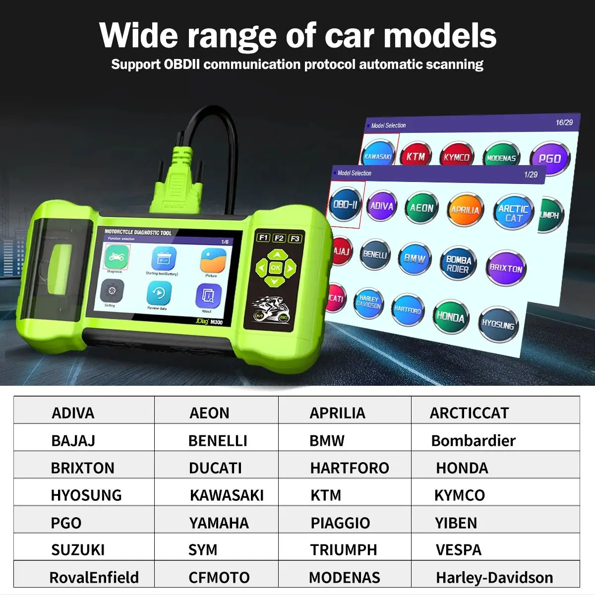 Диагностический сканер JDiag M300 для мотоциклов помогает технику диагностировать