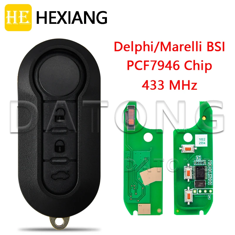 HE Xiang Car Remote Key For Fiat 500 Punto Florino Doblo Qubo Evo Grande  FCCID LTQFI2AM433TX PCF7946AT 433ASK Delphi/Marelli