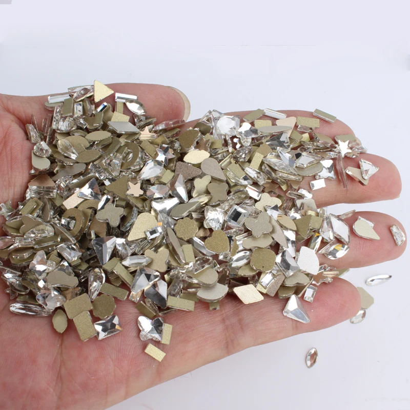 

(50Pcs) Clear Crystals Glass Nail Rhinestone 3D Heart/Oval/Diamond Design Flat-back Stone (Non HotFix) Strass DIY Manicure Decor