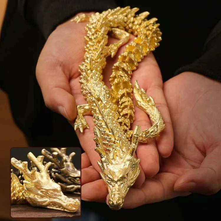 Antique 3D Dragon Statue Ornament Moveable Body Joints Exhibition Hall Advanced Decoration Zodiac Animal Brass Crafts Collection