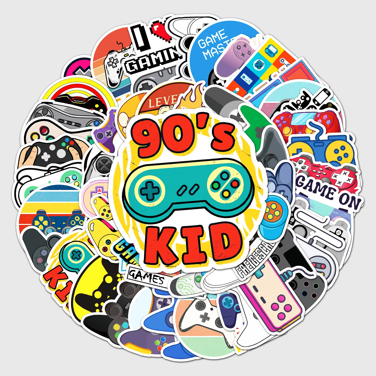 

50Pcs 90s Cartoon Gamepad Stickers Vintage Video Game JoyStick Kids Toy Decals DIY Phone Laptop Luggage Skateboard Water Cup B2