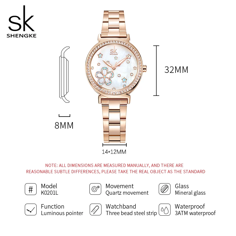 Shengke Женские Кварцевые Часы Модные Роскошные Водонепроницаемые Наручные С Датой