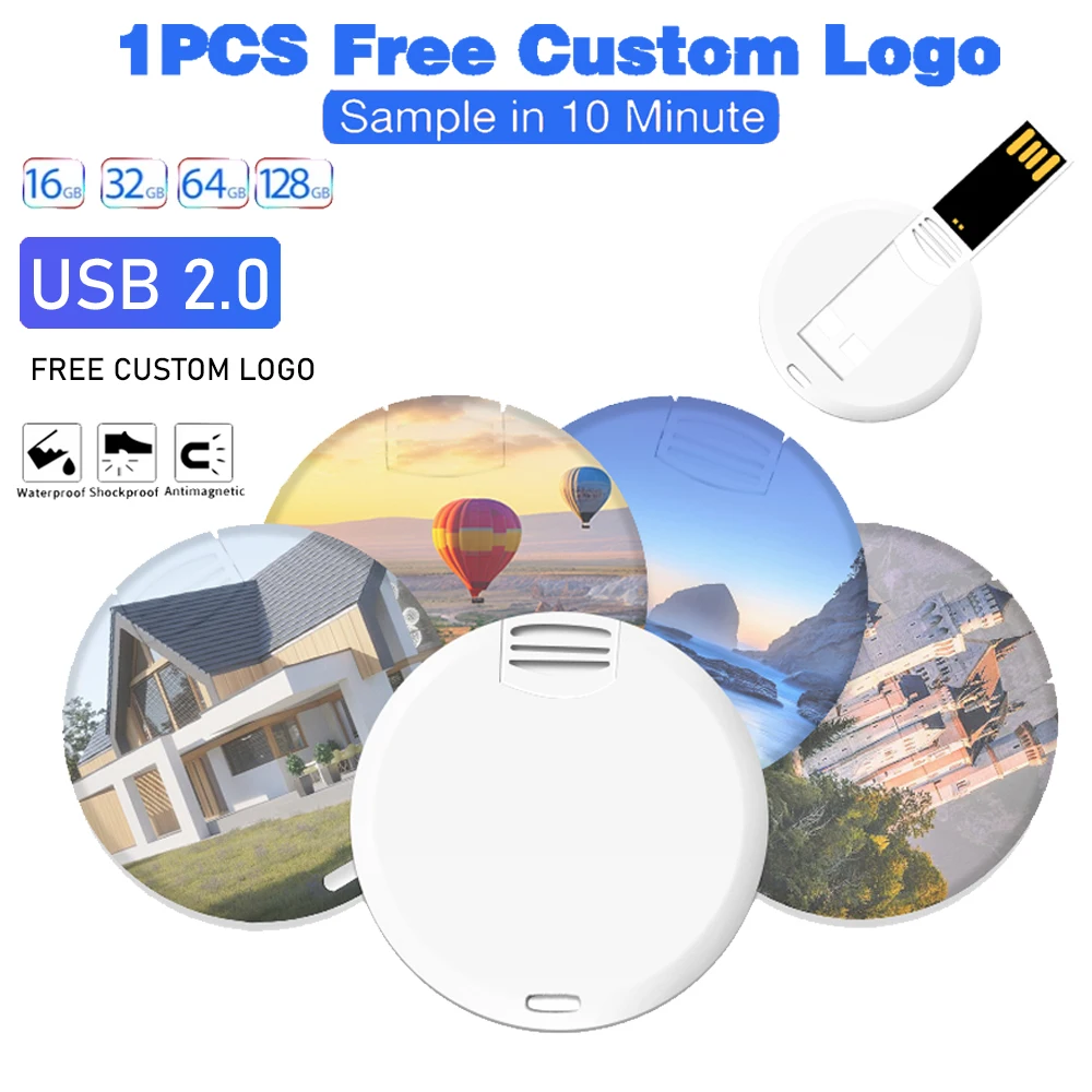 USB-накопитель для визитных карточек 128 ГБ 64 монета мини-флешка круглой формы