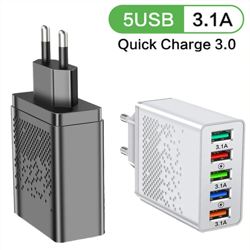 

5 Ports USB Charger Fast Charging for IPhone Xiaomi Huawei Samsung Mobile Phone EU US Plug QC 3.0 USB Fast Charging Adapter Head
