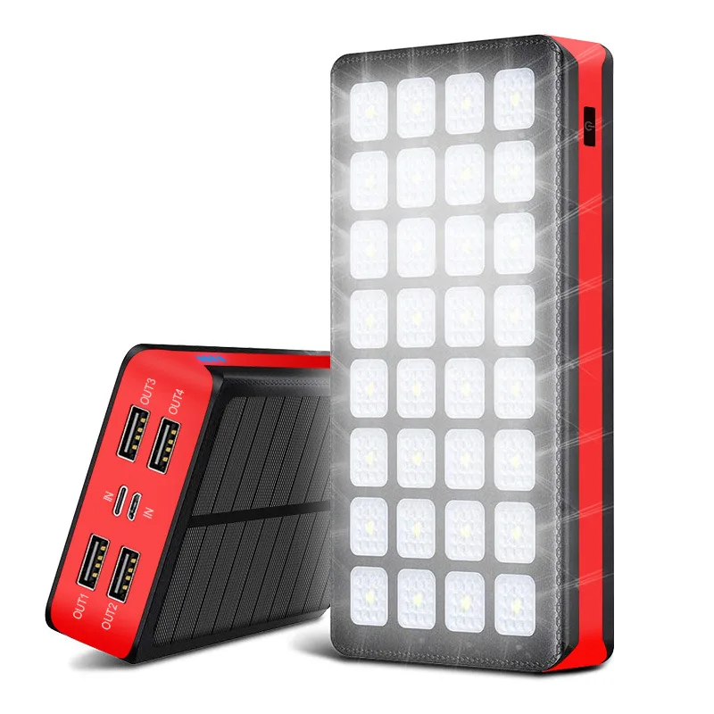 private model 30000mah solar power bank with 32 emergency flash lights mobile phone power bank 4 outputs and dual inputs free global shipping