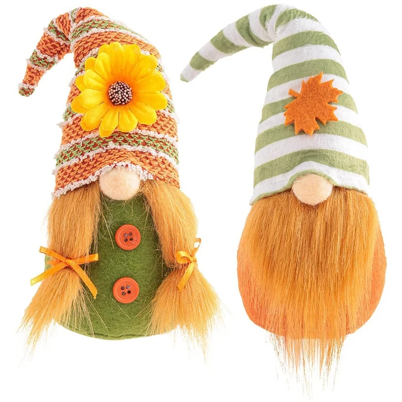 

2 шт., декоративные гномы на День Благодарения, плюшевая карликовая кукла, фигурка с Кленовым листом, подсолнухом, гномы, Безликие куклы