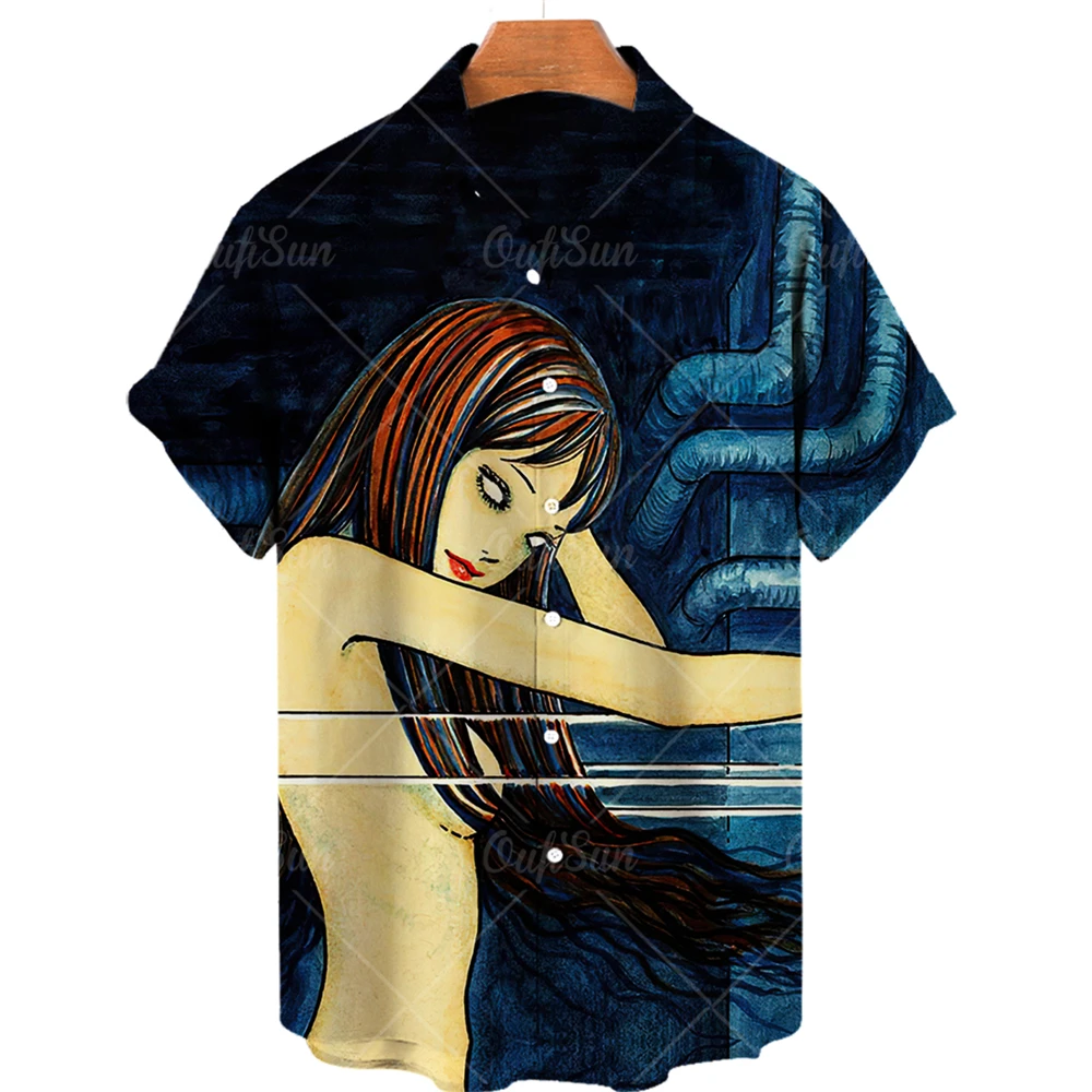 2022 Hawaiian Shirt 3d Anime Horror Print Short Sleeve Men's Shirt Cool Top Camicias Vintage Print Unisex Shirts 5xl