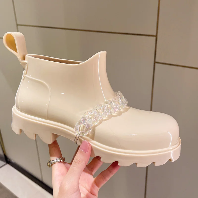 

Women Chain Flats Platform Chelsea Ankle Boots 2022 Winter New Fashion Chunky Rainboots Casual Mary Janes Shoes Soft Snow Botas