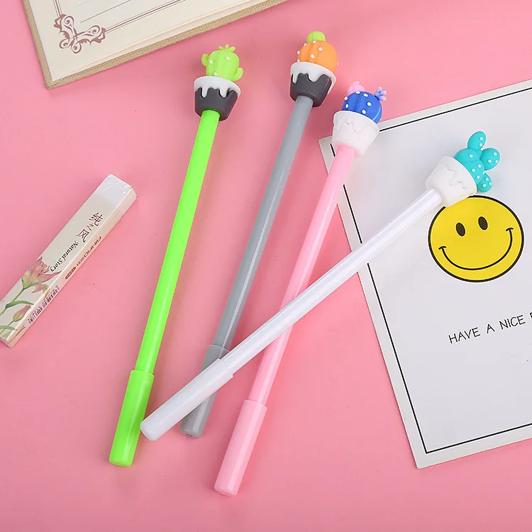 

12/60 Pcs Wholesale Cactus Gel Pen Creative Office Stationery Black Signature Pen Cute Cartoon Student Writing Tools