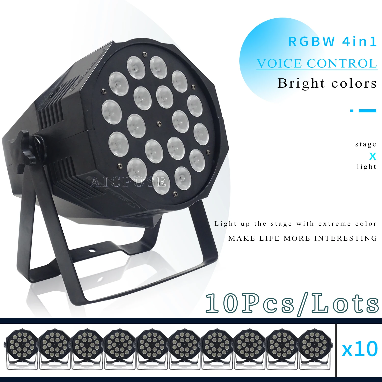 

10 шт./лот 18x12 Вт Полноцветный RGBW 4 в 1 литой алюминиевый светильник, серийный кабель, подходит вечерние, сценического представления, дискотеки